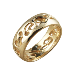 14 Karat Yellow Gold band with open swirling designs.